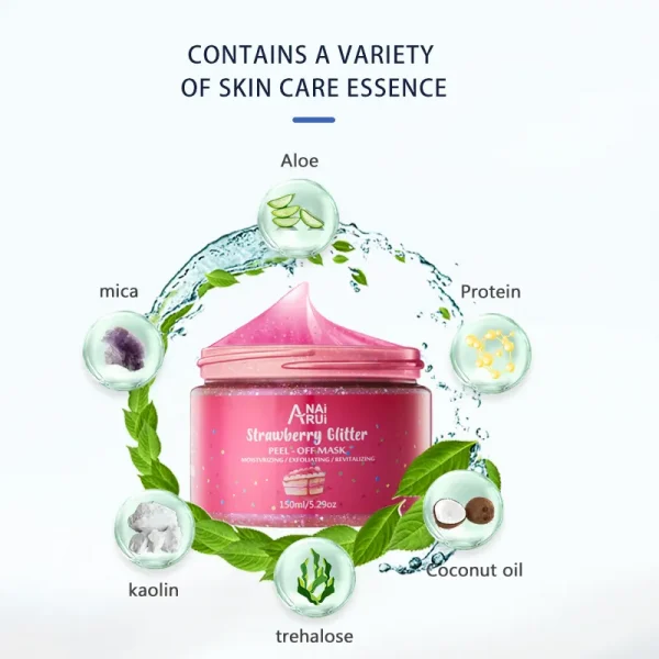 Private Label Moisturizing Exfoliating Acne strawberry glitter Peel Off Face Mask - Image 2