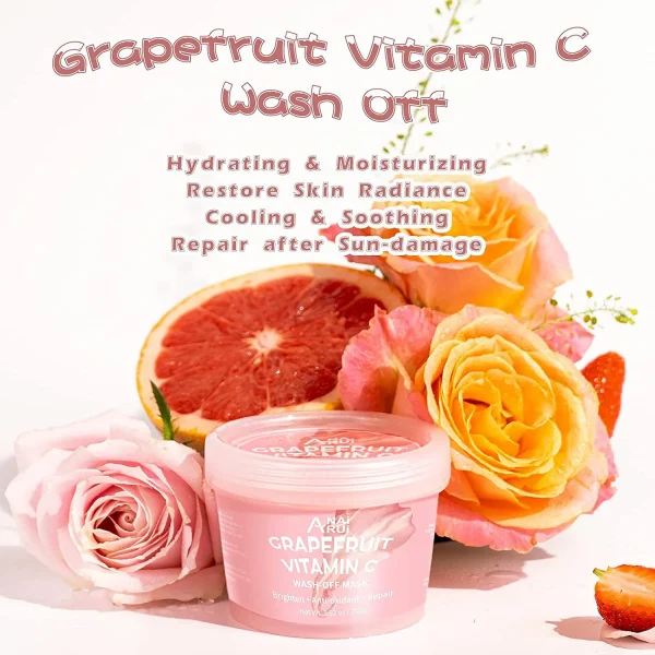 Vitamin C Wash-off Hydrating SkinCare Mask with Rose and Strawberry Cream Soothing Revitalizing Facial Mask - Image 2