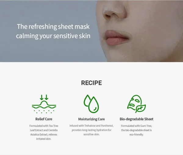 Private Label Tea Tree Purifine Soothing Sheet Mask Ginko Biloba Soothe Skin Balance Skin Facial Mask - Image 2