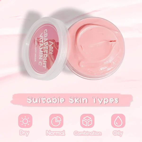 Vitamin C Wash-off Hydrating SkinCare Mask with Rose and Strawberry Cream Soothing Revitalizing Facial Mask - Image 3