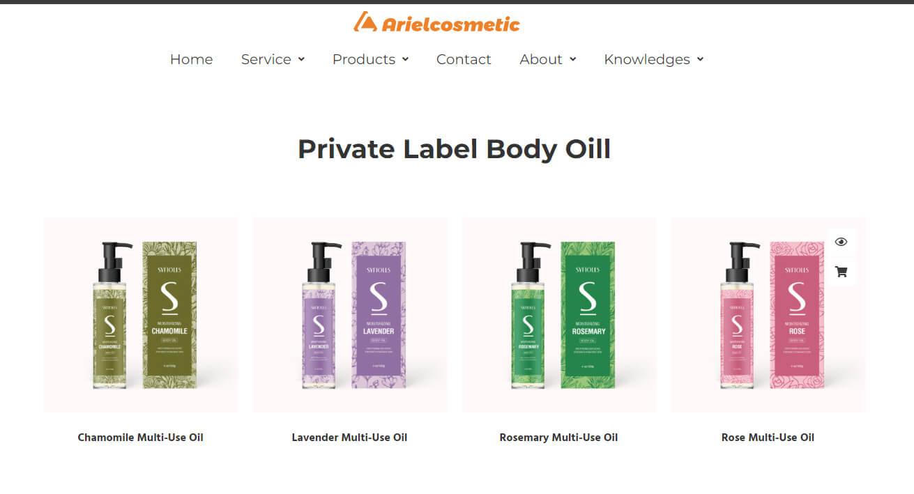 ariel cosmetic body oil manufacturer