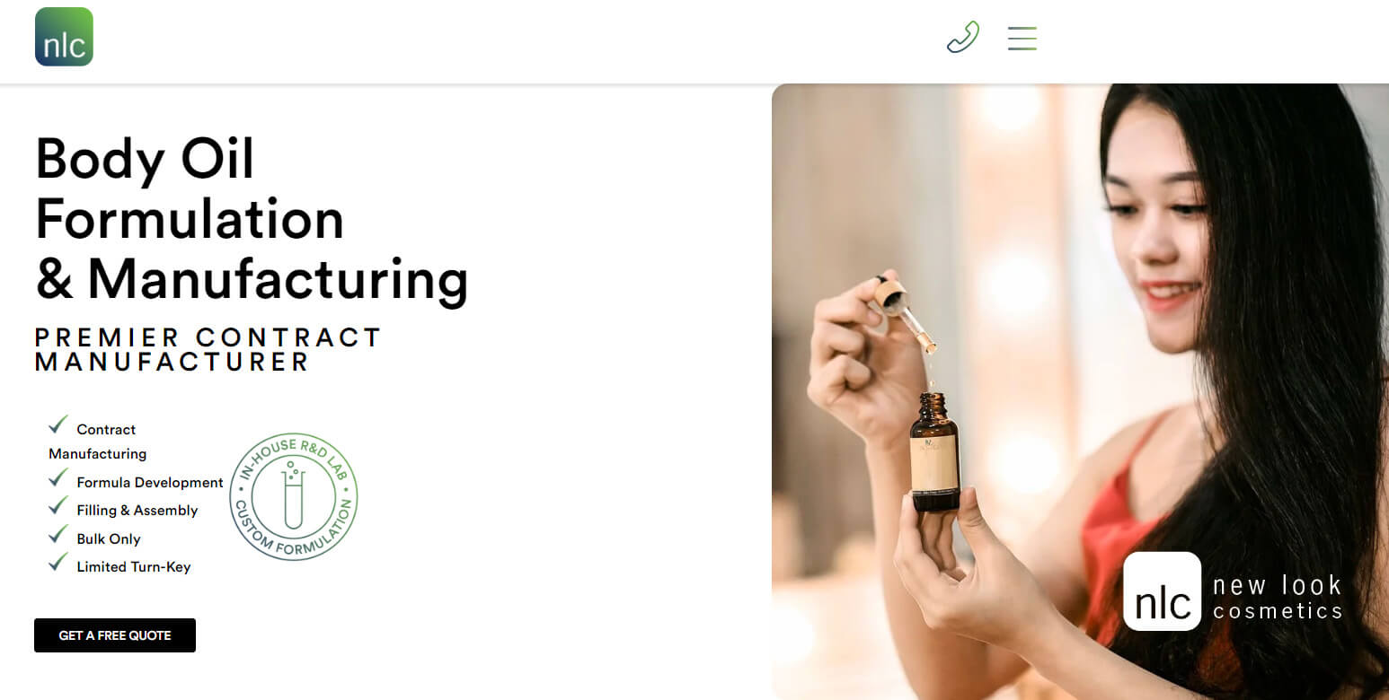 new look cosmetics body oil manufacturer