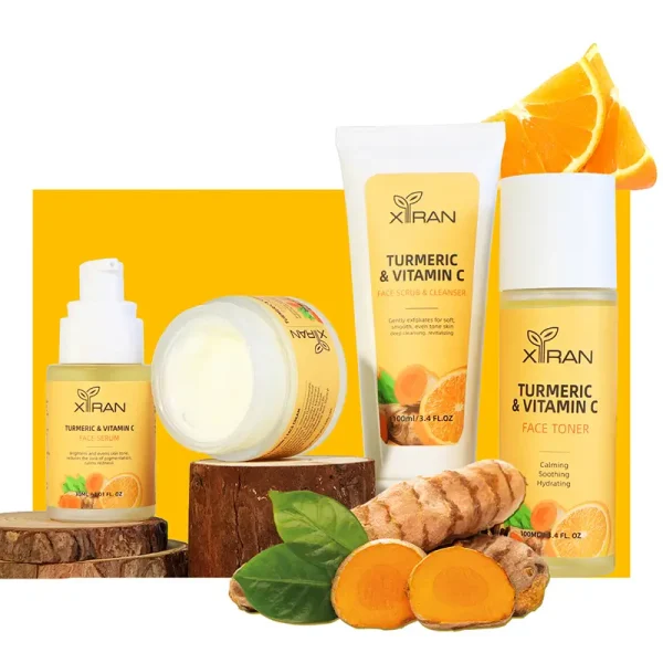oem odm vitamin c & turmeric skin care set private label for oily skin oil control