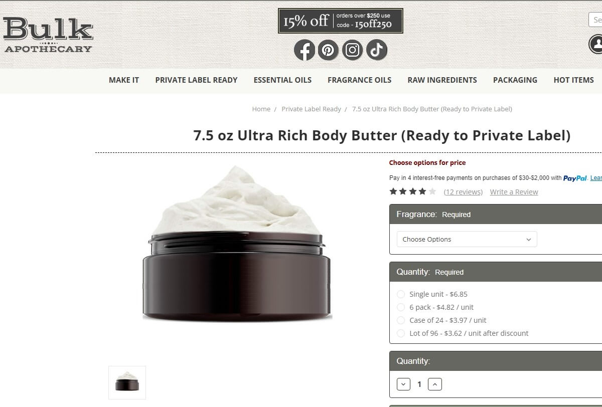 bulk apothecary private label body butter