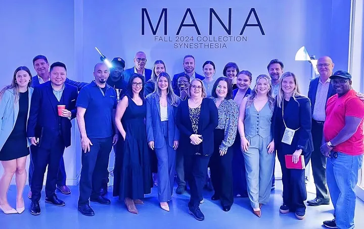 A group of people gathered for the Mana Fall 2024 Synesthesia collection event.
