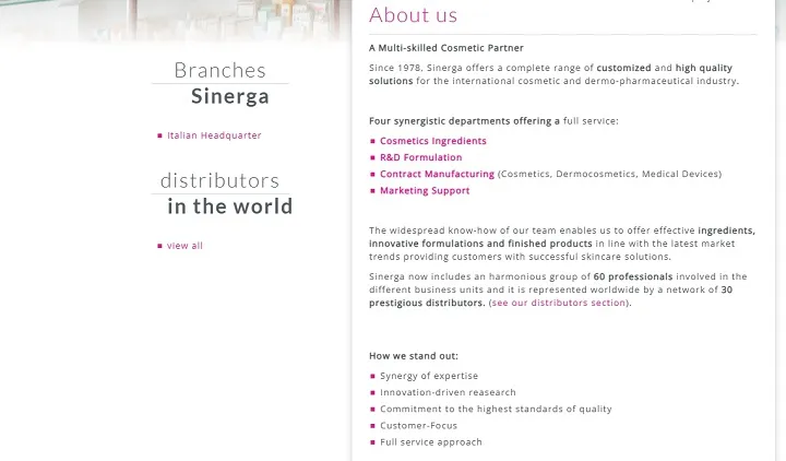 Overview of Sinergra offerings and departments