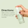 Hand holding a bottle of Xiran Botanical Blemish Relief Serum with directions to apply 2-3 drops to cleansed skin.