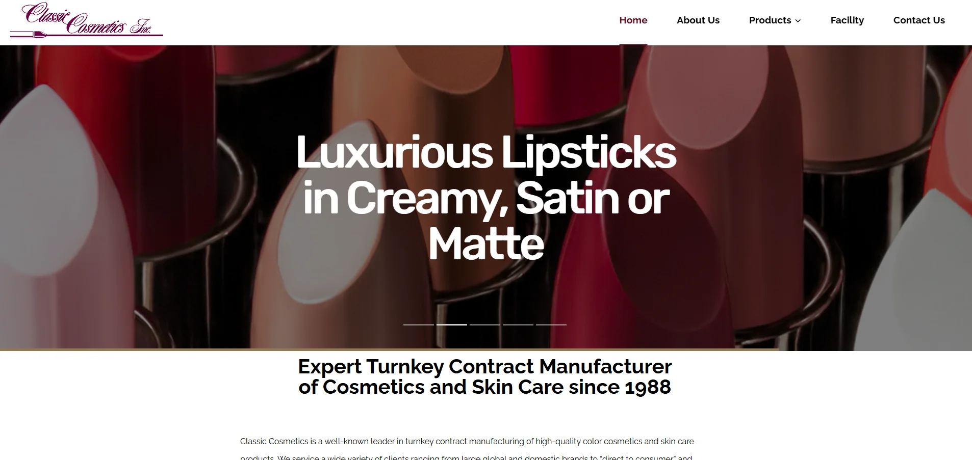 Lipstick selection in various finishes with overlay text promoting luxurious lipsticks in creamy, satin, or matte.