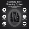 Collection of Men Story products labeled sulphate-free, including cleanser and body wash, highlighted with benefits like no alcohol or fragrance.