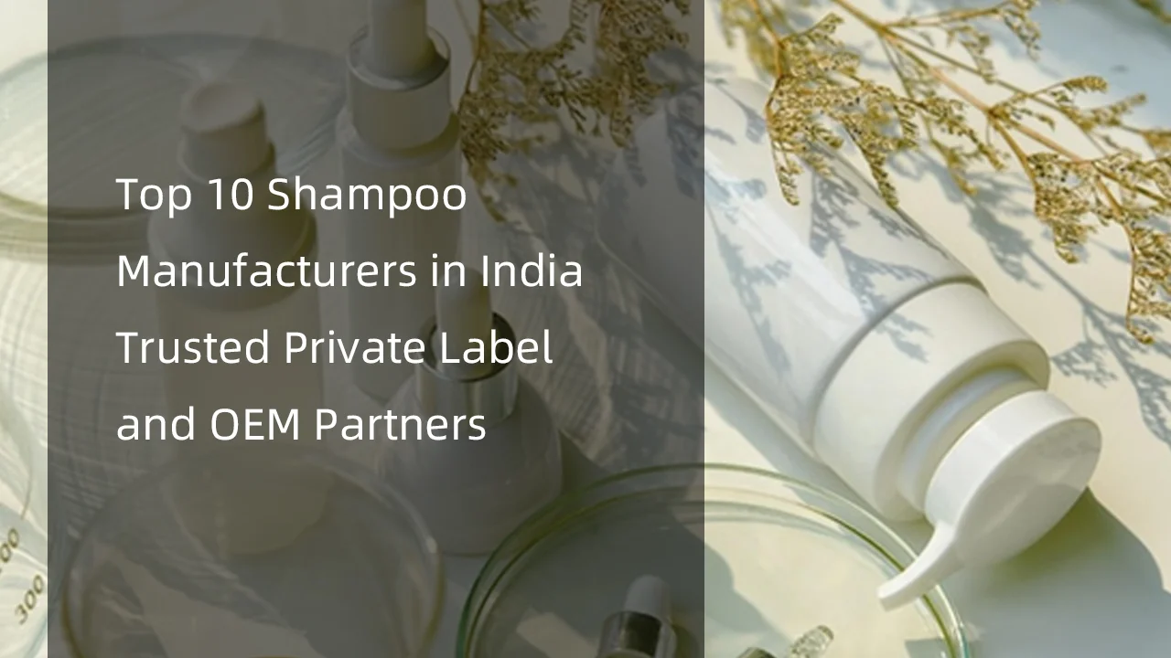 Decorative image with shampoo bottles and text highlighting top manufacturers in India.
