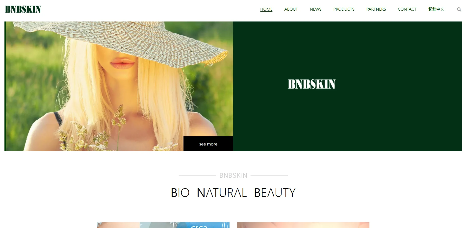 Woman with long blonde hair wearing a sun hat, standing in a sunny green field with some plants. Dedicated to BNBSkin's natural beauty theme.