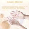 Hands gently holding a semi-transparent cooling hydrogel mask, highlighting its texture and benefits for skin hydration.