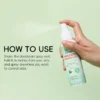 Hand holding Xiran whole body deodorant spray with instructions text on how to use the product effectively.