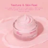 Pink day cream in a jar with text describing its soft, lightweight, and non-greasy texture, highlighting hydration benefits.