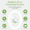Sulphate-free cleansing system featuring an overnight recovery gel mask, highlighting no alcohol, fragrance, pigment, cruelty-free, vegan formula, naturally clean.