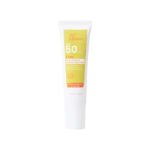 Tube of SPF 50 kids mineral sunscreen with yellow label, offering gentle UV protection for sensitive skin.