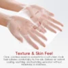 Hands holding a soft, clear sheet mask showing its transparent texture and skin adherence for hydration and soothing effects.