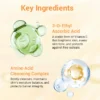 Visual of 3-O-Ethyl Ascorbic Acid and Amino Acid Cleansing Complex with descriptive text highlighting their benefits for skin health.