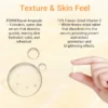 PDRN repair ampoule serum droplets and hand holding a freeze-dried vitamin C tablet, highlighting skincare benefits.