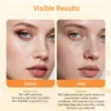 Split comparison showing text describing skin conditions before and after using a product, highlighting improved resilience, comfort, and smoother texture.