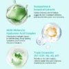 Visual representation of skincare ingredients including guaiazulene, hyaluronic acid complex, and triple ceramides, highlighting their benefits for skin care.