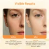 Side-by-side comparison showing visible skincare results, with dull skin before use and smoother, brighter complexion after use.