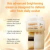 A white jar of XIRAN Vitamin C 7-day Whitening Cream with product details and benefits listed on a beige background.