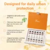 XIRAN skincare kit in an orange box with benefits outlined for daily urban protection, targeting hydration, fine lines, and pigmentation.
