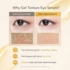 Side-by-side comparison of under-eye skin before and after using gel texture eye serum, highlighting smoother texture and improved appearance.
