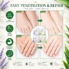 Side-by-side comparison showing hands and feet before and after using lavender and aloe skincare products. Includes product features and benefits.