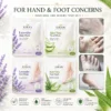 Xiran hand and foot masks with lavender and aloe vera extracts, designed to moisturize, repair, and soften dry, rough, cracked skin.