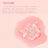 Close-up of dual-layer jelly gel and rose essential oil texture on a pink background, with description text above.