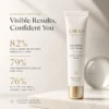 Xiran Age Renew Eye Cream tube placed on a white counter with text highlighting key benefits such as improved under-eye look, smoother fine lines, and reduced puffiness.