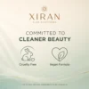 Xiran brand logo with text highlighting its commitment to cleaner beauty, cruelty-free products, and vegan formulas.