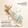 Xiran Natural Bronzing Mousse with clear texture, suitable for sensitive skin, displayed with droplets on a beige background.