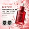 Promotional image of Xiran EGF NAD Firming Serum highlighting anti-aging benefits, clinical proof, and key features.