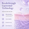 Illustration highlighting breakthrough liposomal technology for skin care, promoting better absorption, formula stability, smooth skin feel, and gentle daily care.