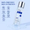 A bottle of XIRAN Super A-Peptide Oxygen-Infused Toner with hydration and anti-aging properties displayed on a light blue background, surrounded by claims such as cruelty-free, vegan, and prebiotic-friendly.