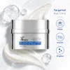 Jar of XIRAN Volufiline Super Peptide Plumping Eye Cream on a creamy texture, with benefits like plumping, smoothing, and brightening highlighted.