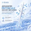 Illustration of a skincare product's peptide-coated micro-spicules optimizing ingredient delivery for deeper absorption into the skin, featuring molecular visuals.