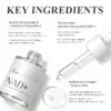 NAD+ mitochondrial peptide serum bottle with dropper, showing key anti-aging ingredients including acetyl hexapeptide-8, nicotinamide adenine dinucleotide (NAD+), and hydrolyzed collagen.