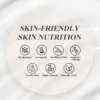 Skin-friendly product label showing attributes: no aluminum, no alcohol, no baking soda, prebiotic-friendly, cruelty-free, vegan formula, and naturally clean.