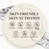 Infographic highlighting skin-friendly attributes like no aluminum, no alcohol, no baking soda, prebiotic-friendly, cruelty-free, vegan formula, and naturally clean.
