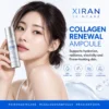 A woman holding a bottle of Xiran Skincare Collagen Renewal Ampoule, promoting hydration, radiance, elasticity, and firmer-looking skin.